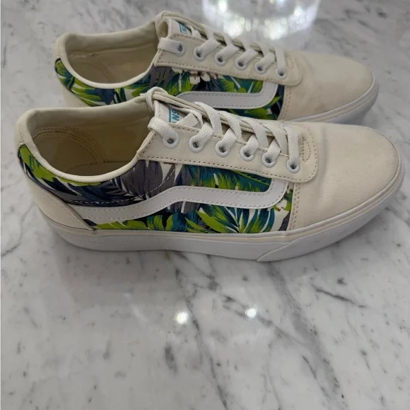 VANS Ward Platform Cream White Paradise Floral Sneakers Women Size 8.5 - Picture 2 of 7
